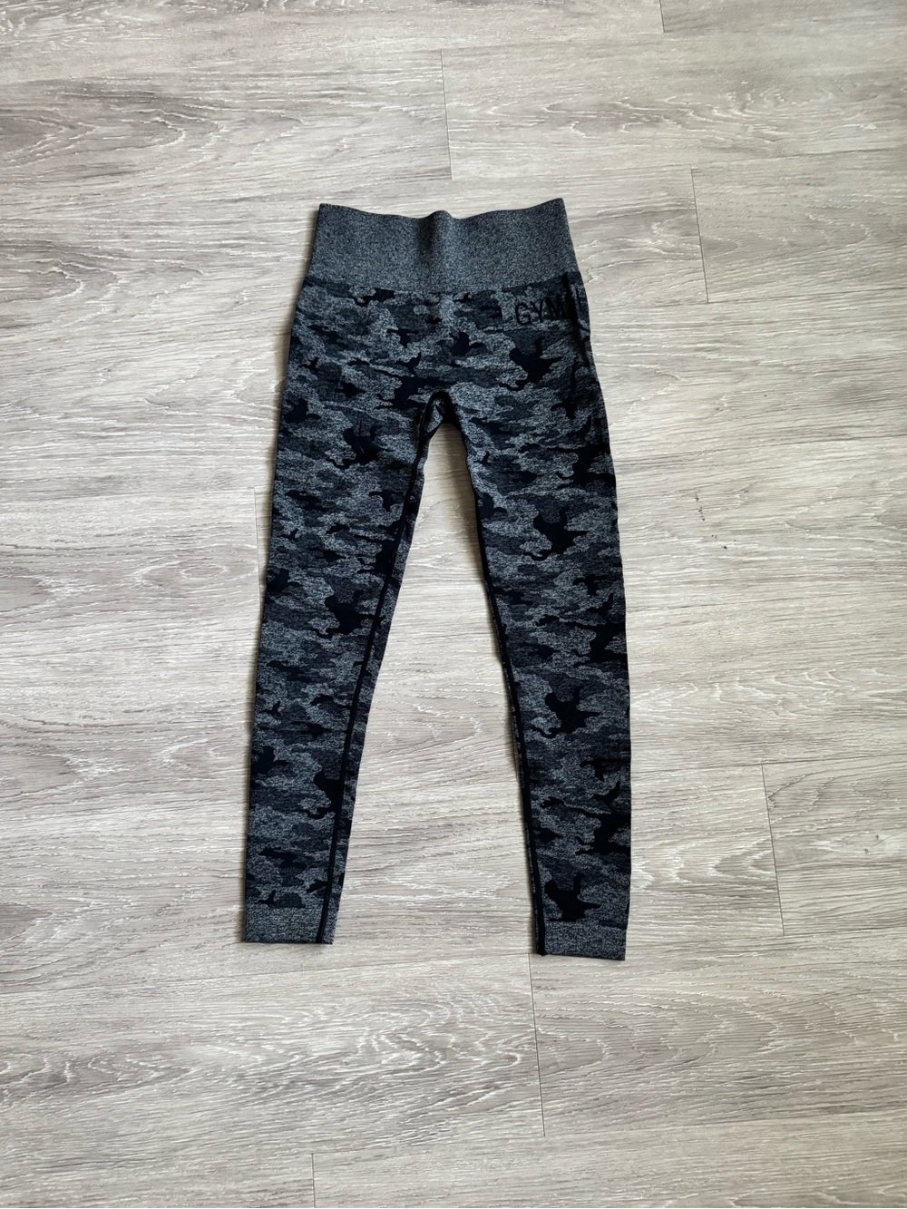 Gymshark Black and Grey Camouflage Leggings